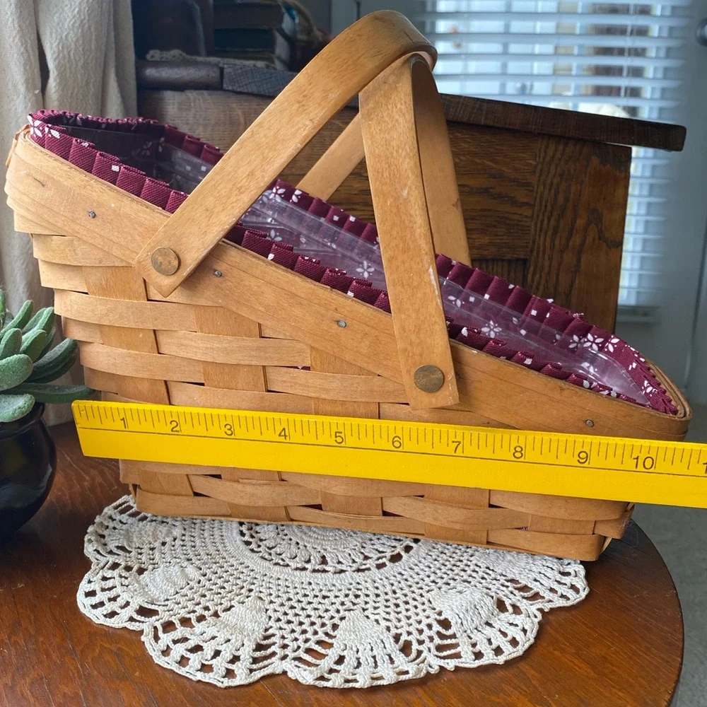 Longaberger Vintage Large Sleigh Basket Burgundy w/Plastic Liner Circa. 1995 EUC